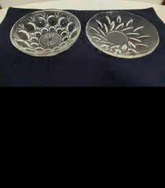 クリアガラス皿とガラス小鉢の2枚セット　昭和レトロ
