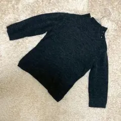 【良品】ミッシェルクラン ウール混 ハイネックニット 38 グレー 片側ボタン