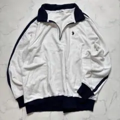 ユーエスポロアッスン　ハーフジップスウェット　【L】オフホワイト　ラインデザイン