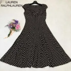 ローレンラルフローレン　ロングワンピース　ブラウン×ドット　ノースリーブ　M程度