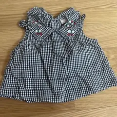 チェック柄フリルトップス 90cm いちご刺繍　プティマイン