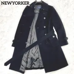 ニューヨーカー アンゴラ•カシミヤ混 ウール トレンチコート M 黒 ロング丈