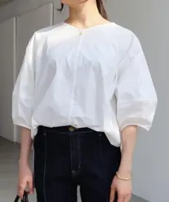 ホワイト バルーンスリーブ シャツ 半袖