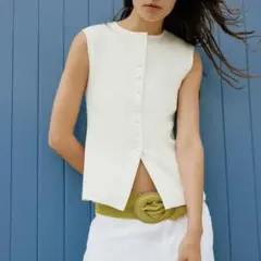 ボタン留めベストトップス ZARA ザラ S レディース ホワイト 白 夏服