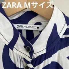 ZARA シャツワンピース　M リボン付き　ナイビー　ホワイト　おしゃれ　綿