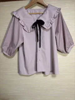 Majoretty 地雷系 量産型ボウタイリボン フリル付きブラウス ピンク