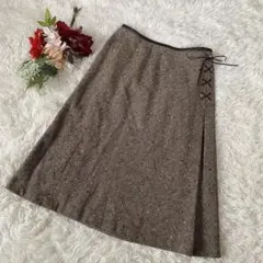 【Aylesbury】ブラウン ツイード風 フレアスカート (9) ゆったり