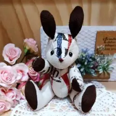 カフィーくん 立ち耳うさぎ ハンドメイド ぬいぐるみ コーヒー柄