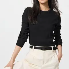 ソフトリブクルーネックT長袖XLブラック