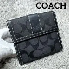 COACH コーチ 二つ折り財布 シグネチャー ブラック レザー ユニセックス