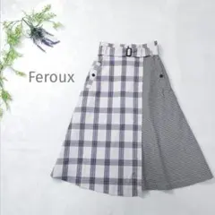 フェルゥ リボンベルト 柄切替えドッキング フレアスカート チェック サイズ1