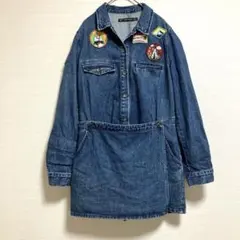 ZARA ザラ デニム ワンピース オールインワン キュロット ワッペン 綿