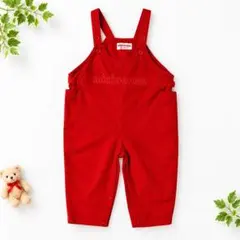 ミキハウス 赤 デニム オーバーオール サロペット ロンパース ロゴ ズボン