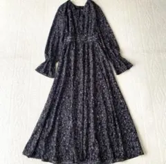 FRAY I.D フレイアイディー花柄ロングワンピース ブラック　小花柄　黒