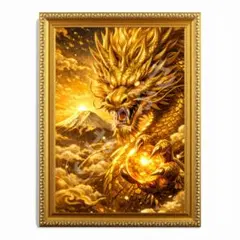 開運絵画／金運上昇】黄金神龍 和風 幻想アート A4ポスター✨028