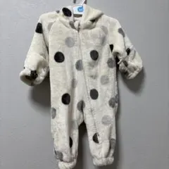 フリースロンパース 70cm 水玉模様 もこもこ 木のボタン付マフラー