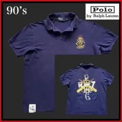 希少！ 90s ポロラルフローレン メンズ ポロシャツ 鹿の子 バックプリント