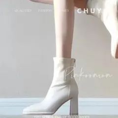 即日発送　ショートブーツ　米白色　コスプレ　ヒール7cm