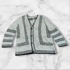 ジャーナルスタンダード レリューム クロシェニットカーディガン Vネック 白黒