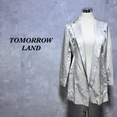 リネン混✨トゥモローランド ガウンコート リボン 光沢感 シルバー M 4642