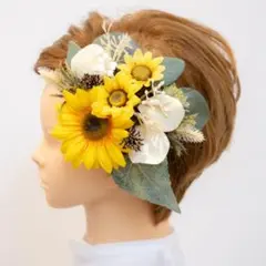 【ショートヘアウェディングヘッドドレスB】ヒマワリ（向日葵）結婚式・前撮り髪飾り