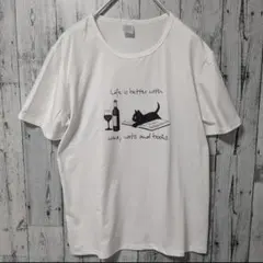 【‼️人気‼️】　ホワイト　猫　プリント　Tシャツ　カットソー　イラスト　XL