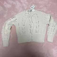 ZARA リボン付きニットカーディガン アイボリー　春服