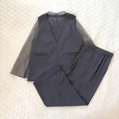 【美品】XL GIRLチュールレイヤードトップスワイドパンツセットアップ　グレー