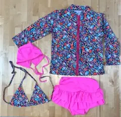 JUVIA 花柄ラッシュガード　ピンク水着4点セット