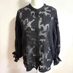 NICE CLAUP シア 花柄 ブラウス 長袖 黒 FREE レディース