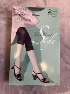 フクスケ　7分丈　レギンス　裾レース　2枚組　サポートタイプ　80デニール