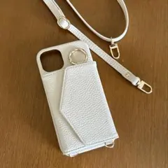 iPhone13 スマホショルダー ケース カード入れ付き エクリュ