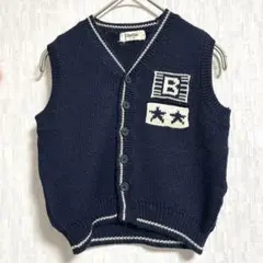 【BeBe】ベビー ベスト 90 ネイビー ワッペン 星 ウール　トップス　毛