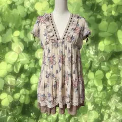 axes femme 姫系 森ガール 花柄レースアップチュニック レース リボンのサムネイル