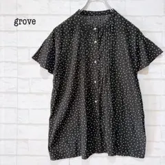 grove グローブ 半袖ブラウス（M）黒M 四角柄ドット きれいめカジュアル