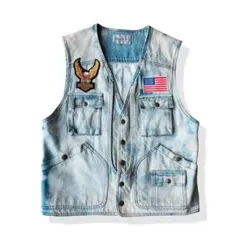 デニムベスト ハーレーダビッドソン バイカー ワッペン タイダイ