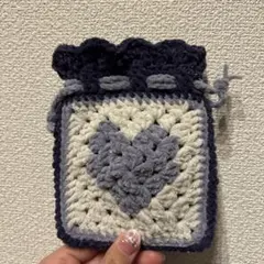 ハンドメイド 巾着 かぎ編み ハートモチーフ プリンセスモール