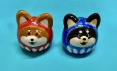 陶器製 置物 柴犬 だるま 2個セット