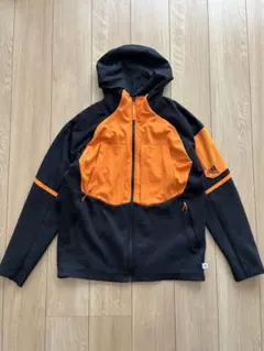 adidas アディダス フルジップパーカー ジャケット 黒オレンジ フード付き