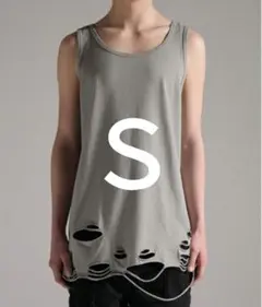 【GRANCY】ダメージデザインコットンノースリーブTシャツ　グレーSサイズ