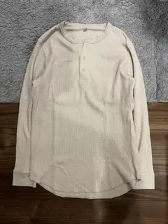 【old uniqlo】サーマルカットソー/ヘンリーネック/ベージュ/ワッフル