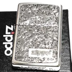 ZIPPO ライター ジッポ 唐草 ZIPPOロゴ プレート貼り シルバーイブシ