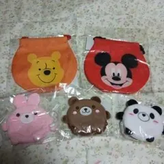 プーさん・ミッキー巾着袋&アニマルコインケース3個