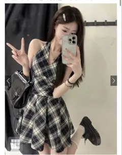 GRLチェック柄ノースリーブミニワンピース