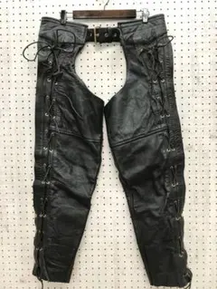 70s イーストウエスト レザーチャップス ボーンビーズ フリンジ 4XL