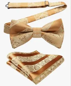 蝶ネクタイ　ワンタッチ　チーフ　オレンジ　ゴールド　パーティー　結婚式