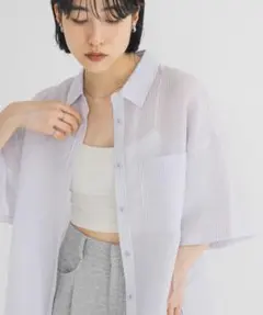 最終お値下げ中 BAYFLOW リネンクロップド半袖シャツ ライラック BAYFLOW リネンクロップド半袖シャツ ライラック