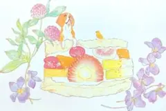 ビーグル　カナリア　フルーツサンド　草花　ハガキ　⚠原画ではありません。