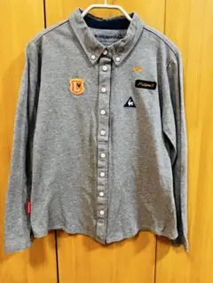 【美品】ルコック　ボタンダウンシャツ　グレー　長袖　ゴルフ
