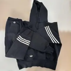 adidas ブラック フード付きパーカセットアップM